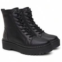 USEVITTAL Women's Laura Caramel Or Black Leather Lace-Up Combat Boot In Black Vittal - màu đen - Xem 2