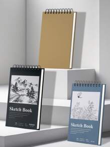 Artexus Artexus Spiral Sketch Book 5.5" * 8.5", 100 Sheets, 68 Lb, Smooth Paper For Pencil And Pen, Heavyweight Artist Pad, Kraft Black Blue Covers, Top Spiral Drawing Pad For Sketching, Journaling, Doodling,Back To School,School Supplies