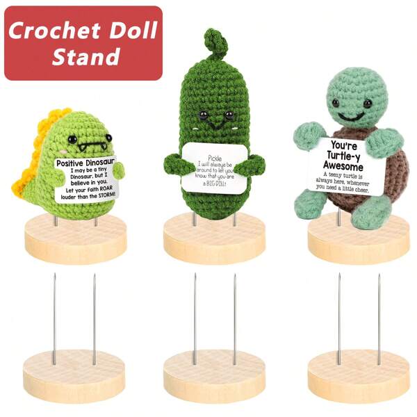 10Pcs Positive Crochet Display Stands, Adjustable Wooden Doll Base Crochet Stands, Bundle Display Stand, Decorative Crochet Doll Stands Holders For Emotion Figurines/Positive Turtle Crochet/Positive Potato Crochet/Positive Pickle Crochet