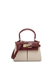 Trapezoidal PU Leather Handbag For Women, Fashionable Small Messenger Bag, Versatile Daily Commuter Bag - Burgundy - View 6