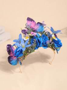 1 件自然风格手工蝴蝶花冠，欧洲巴洛克风格奢华拍摄花朵头带，角色扮演发饰，发饰，夏季，花冠，头饰，服装皇冠 - 彩色 - 查看 7