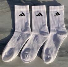 Adidas 3雙吸震中筒襪，附踝部支撐與足弓加壓，建議尺寸：[XS] 腳長 21-22cm [S] 腳長 21-23.5cm [M] 腳長 24-26cm [L] 腳長 26.5-28.5cm - 白色 - 查看 3
