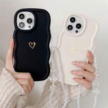 1pc Y2K Dopamine Macaroon Big Wave Cute Golden Heart + 3pcs Heart Strap Phone Case Compatible With Apple 16/Redmi Note 11 4G/Galaxy A55/Infinix Note 30/ Moto E30/Camon 20/Camon 20 Pro 4G/Spark 8C/ Spark Go 2022/Smart 7, Smart 8 Waterproof Shockproof Anti-Fall Scratch Resistant