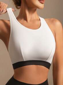 1pc Women's Solid Color Comfortable Sport Bra With Elegant Lace Back Detail