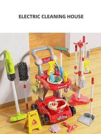 Children's Housekeeping Toy Set, Girls Pretend Play Broom, Dustpan, Vacuum Cleaner, Mop Bucket Cleaning Tools