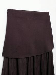 Seelio Women's Pleated Patchwork Knit Skirt, Spring/Summer New Arrival - Brown - View 6