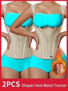 1PC And 2PCS Waist Trainer Corset Vest Zipper Tummy Control Shapewear Breathable Waist Cincher For Women Body Shaper Sport Girdle Adjustable Buttoned Repair Corset Zipper Steel Bone Belly Belt