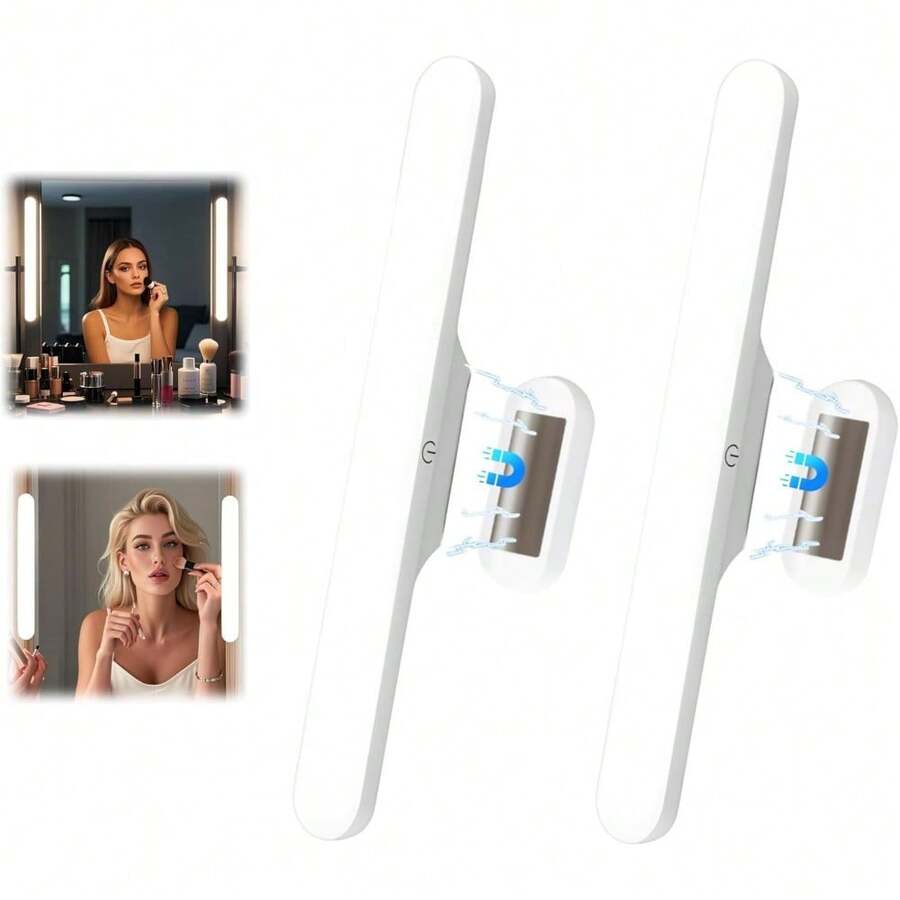 Local Delivery--2 Pack Rechargeable Wireless Vanity For Mirror, Magnetic LED Makeup Lamp With Touch Control, Adjustable Brightness & Angle, Stick-On Bathroom Vanity For Makeup, Bedroom, And Dorms - default - View 1