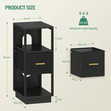 Hzuaneri Mesita de noche estrecha con 1 cajón de tela, mesita de noche con compartimento abierto, moderna, para dormitorio, salón, 30 x 24 x 60 cm