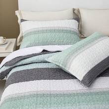 Bluish Botanical Quilt Set California King Size 3Pcs, Printed With Beige Leaves Pattern, All Season Lightweight Bedspread Coverlet, Luxury Comfort, Design (California King 112x104, Beige Botanical) - Mint Green - View 6