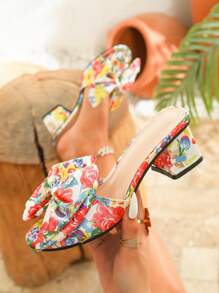 Sandalias de tacón ancho tipo diapositiva con punta cerrada y estampado, para mujer de talla grande - Sandalias de playa casuales, Modelo 2025 Nuevo Verano