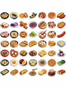 50pcs Transparent Chinese Cuisine Food Stickers, Waterproof Clear PET Scrapbooking Stickers For Planner, Guitar, Notebook, Phone,School Supplies,Back To School - Multicolor - View 4