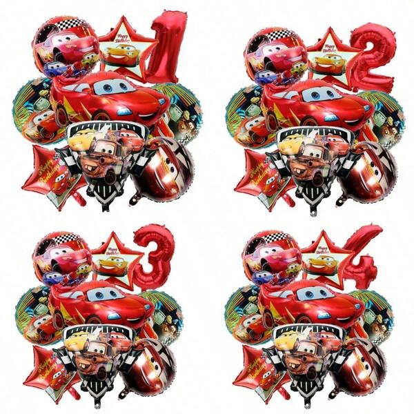 32 pulgadas Set de 9 globos con número en temática de McQueen para decoración de fiesta de cumpleaños en hogar, familia, escuela o evento