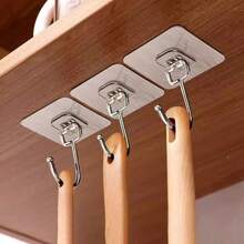 KIT 12 Adhesive Hooks/Multifunctional Wall Stickers Home Kitchen Bedroom Bathroom Organized - 銀色 - 查看 2