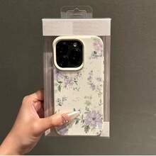 1pc TPU Material Elegant Purple Floral Pattern Phone Case Compatible With Iphone/ Smartphones - White - View 3