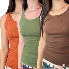 Kit 3 Regatas Femininas Malha Algodão Canelada Ribana Verão Cores Sortidas - Multicolorido - Visão 3