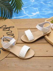 Sandalias de princesa para niños, 2025 nuevo diseño, zapatos planos de suela suave para niñas pequeñas, tallas grandes para niños mayores - Blanco - Ver 2