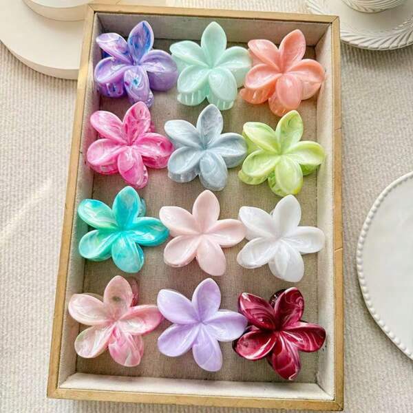 12 peças/Grande 8 cm/3,14 polegadas Dopamina Tie-Dye Margarida Flor Grampos de Cabelo, Doce Coroa de Flores Grampos de Cabelo para Rabo de Cavalo/Coque Updo Acessórios de Cabelo Beleza Grampos de Garra Grampos de Cabelo Bonitos
