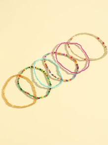Set de 6 pulseras para tobillo bohemias y coloridas con cuentas, pulseras para el tobillo con cuerda elástica y decoración de cuentas hechas a mano para mujeres