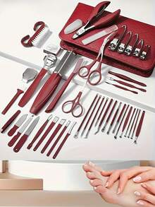VCHOSE 42pcs Stainless Steel Manicure Set With Zipper Case, Nail Clipper, Nail File, Eyebrow Scissors, Beauty Care Tool For Men & Women - Multicolor - View 4
