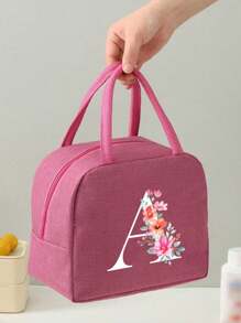 Fashionable Large Capacity Insulated Lunch Tote For Women,Printed With Flowers Letters A-Z Pattern, Thick Aluminum Foil Insulation, Zipper Closure And Fixed Shoulder Strap,Lightweight, Durable , Canvas Lined,Storage Box, Leak Proof Portable Fabric Cutlery Pouches, Durable Utensil Bags With Zipper,Stylish Picnic Bag - Perfect Gift Choice For Work, Camping, Picnics ,School, Travel Or Outdoor Activity ﻿ ﻿