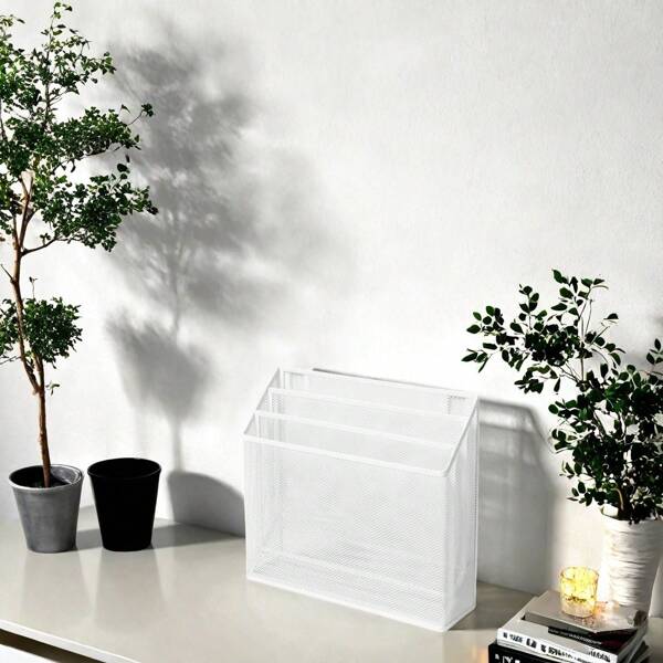 Mesh Hanging File Sorter With Keyholes White : Wall File Holder, Steel, Adult Assembly Required,Keyholes At The Back For Easy Wall Mounting