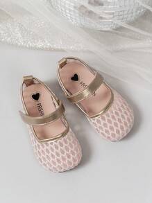 1 Pair Girls' Mesh Embroidered Heart & Rhinestone Lattice Design Flat Hollow Slip-On Shoes, Cute Princess Style, Fashion, Soft & Lightweight, Round Toe, Closure, Matching Mom's Size, Suitable For 2-14 Years Old Girls, All Seasons, Party, Holiday