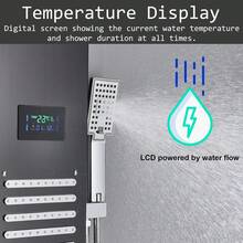 Panel de ducha LED Cepillado Tower Sistema de lluvia Sistema de cabezal de ducha Acero inoxidable 5 en 1 Columna de torre de ducha Ducha de mano Sistema de panel y caño de bañera - Negro mate - Ver 5