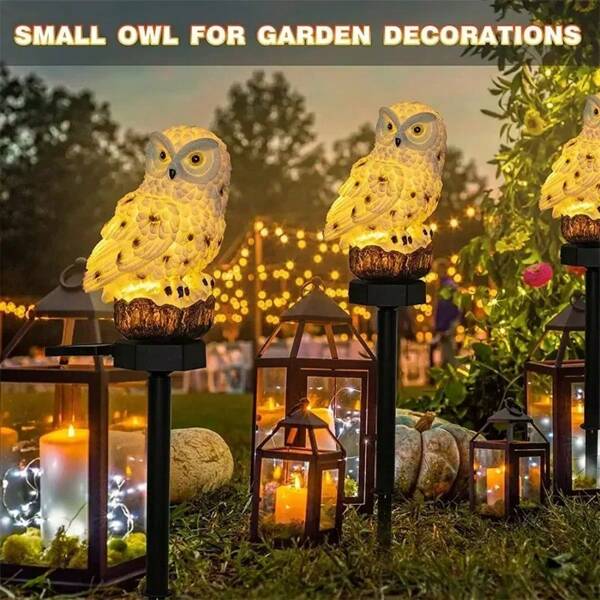 1pc Solar Powered Owl Stake Light, Resin Animal Yard Decor Lamp, Auto Light Control + 360° Rotation, Adjustable Height 15-45cm, IPX4 Waterproof, Garden Lawn Landscape Night Light, Charges In Daytime, Auto Lights Up At Night