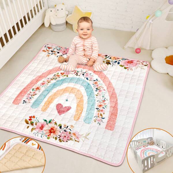 Tapis de jeu pour bébé, tapis de parc anti-dérapant GFU de 50x50 cm, tapis de rampement épais en 1 pièce seul morceau bleu, tapis de jeu pour bébés pliable et lavable en machine pour garçons