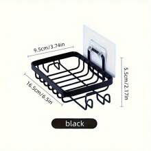 1 pieza Jabonera cuadrada de acero inoxidable, organizador de baño para ducha, estante de pared para jabón con ganchos multifuncionales - Esencial para apartamentos, hogares y baños de dormitorios, lavandería y cocina