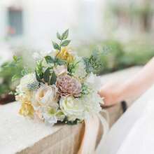 Artificial Flowers Combo, Champagne Silk Roses, Peonies, Dahlias With Stems For DIY Wedding Bouquets, Baby Shower, Table Centerpieces, Home Decor, Fake Floral Arrangements, Party Decorations - 白2 - 查看 3