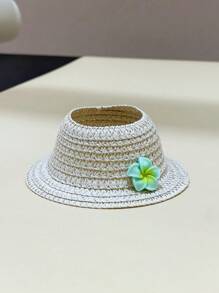 (Hat Only)1pc Doll Hat,Vacation Style/Hawaiian Style Plumeria Straw Hat, Hibiscus Straw Hat, Suitable For Taking To The Beach For Vacation Trips.