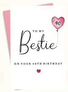 1Pc Elegant Birthday Card 40th Birthday Card For Bestie | High-Quality Cardstock, Smooth Writing On The Back, White With Pink Accents, Perfect Gift For Celebrating Milestone School Supplies, Back To School