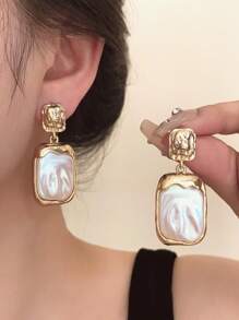 1 par de aretes geométricos exagerados de metal y ámbar de estilo retro para mujeres, pendientes personalizados de moda para fiestas