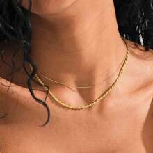 2pcs/Set Golden Chain Necklace For Women,Women's Overlapping Necklace, Elegant French Double Layer Necklace, Gold Twist Chain Necklace, Rope Chain Necklace, Stainless Steel Jewelry Gift For Sisters, Friends And Family
