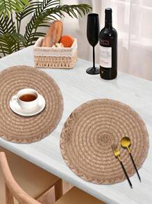 1/4/6 piezas Mantel individual tejido de cáñamo moderno, decoración de hotel y restaurante, aislamiento térmico, antideslizante, adecuado para boda, fiesta, Día de San Valentín, celebración festiva, picnic, banquete de cumpleaños