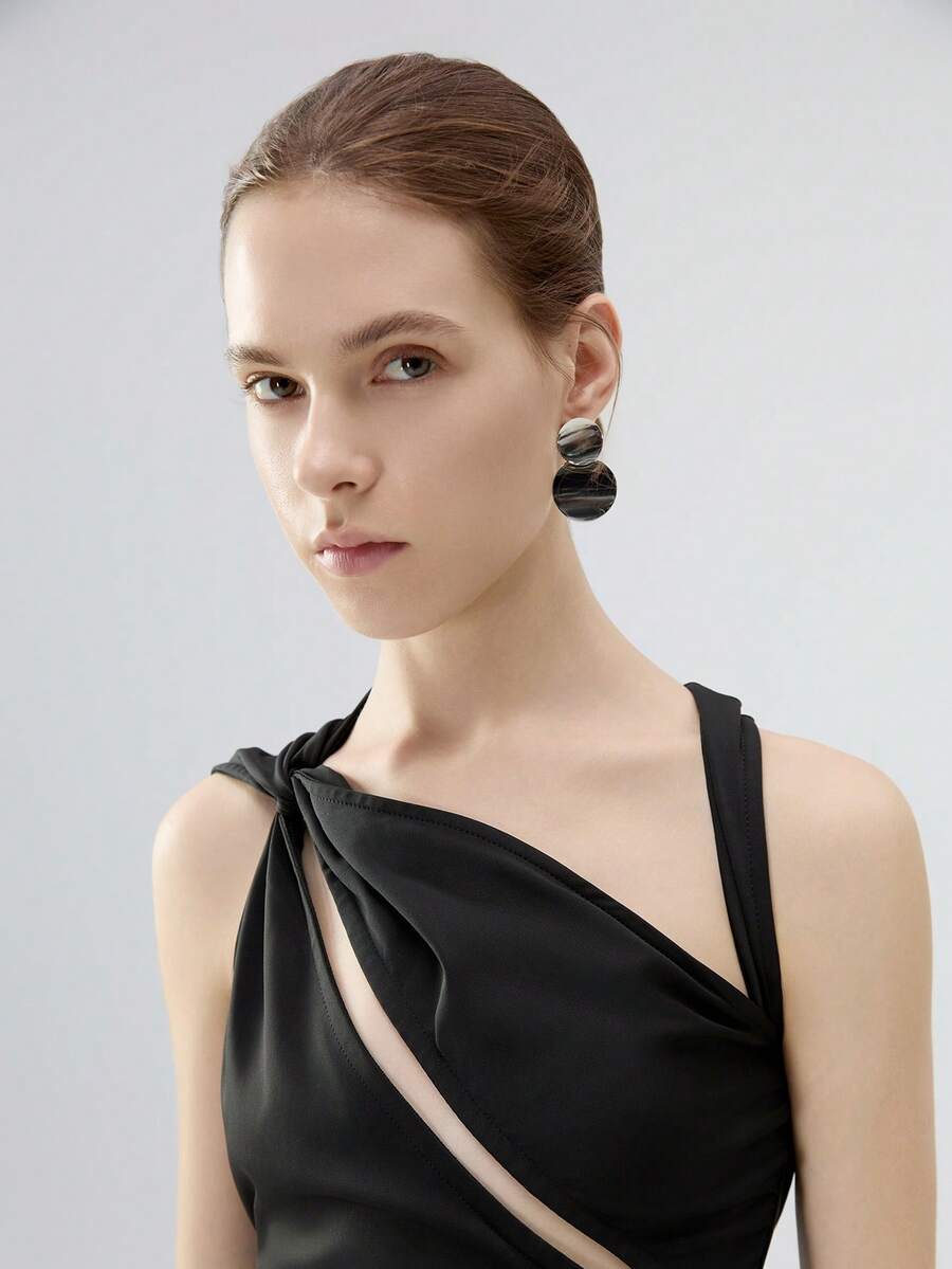 1 Pair Retro Fashion Metal Round Disc Earrings Winter Gifts - Antique Silver - View 1