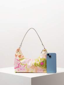 优雅彩色亮片女士单肩包，花卉图案，适合新娘派对、舞会、高档女士手提包、婚礼用品（图案随机）