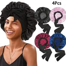 Silky Satin Sleep Bonnet For Women With Adjustable Bow Ties - Luxurious Hair Protection Cap For Curly/Natural Hair, Multi-Color Options, Soft Nighttime Hair Care Essential,Bonnet,Shower Cap,Hair Products And Accessories For Barber Salon Beauty Travel Essentials