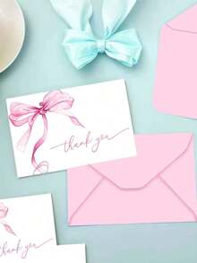 2/8pcs Pink/Blue Bow Thank You Card Set, Including Envelopes And Greeting Cards, Blank Note Cards, Wedding Invitations, Event Invitation Cards, Suitable For Valentine's Day, Birthday, Wedding, Party, Teacher Appreciation Gift, Christmas, Thanksgiving, Teacher Thank You Cards - Multicolor - View 7