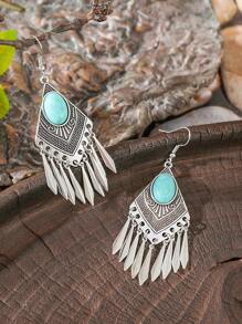 TopHanqi 1 Pair Bohemian Geometric Turquoise Imitation Tassel Drop Earrings, Versatile For Women Everyday/Party/Work, Gift, All Season