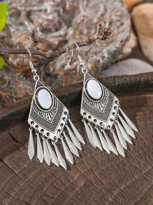 TopHanqi 1 Pair Bohemian Geometric Turquoise Imitation Tassel Drop Earrings, Versatile For Women Everyday/Party/Work, Gift, All Season