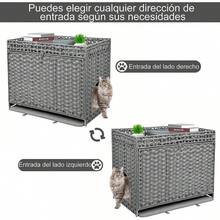 Arenero para Gato Cerrado - Casa para Gatos Exterior - Puerta Lateral para tu Mascota - Mueble de Mimbre Ratán Tejido a Mano - Incluye Alfombrilla Suave - gris - Ver 6