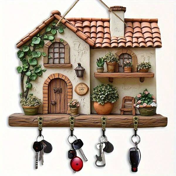 [1pc Wooden Hook] 1pc Wooden Multi-Purpose Hook, Crawling Country House | 11.8inch X 9inch, Four Metal Hooks, Porch Decoration, Room Decoration, Villa Decoration, Four Seasons Home Decoration