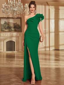 Elisanya High Slit Beaded Backless Ruffle Hem Fitted Cocktail Dress, Suitable For Wedding Parties, Spring/Summer - Green - View 5