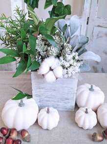12pcs Assorted Size Rustic White Artificial Pumpkins, Suitable For Halloween, Thanksgiving Fall Decor, Harvest Display,Fake Plants