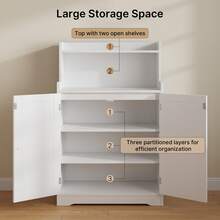 3 Tier Adjustable Freestanding Storage Cabinet, Double Open Storage, Bathroom Storage Cabinet, Bathroom Decor, Kitchen Decor - White - View 8