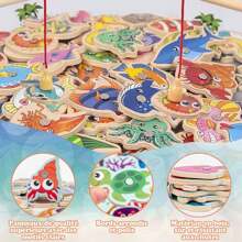 54PCs Pescaria magnética infantil Brinquedo pescaria de madeira  Jogo montessori Interativo Pai-Filho