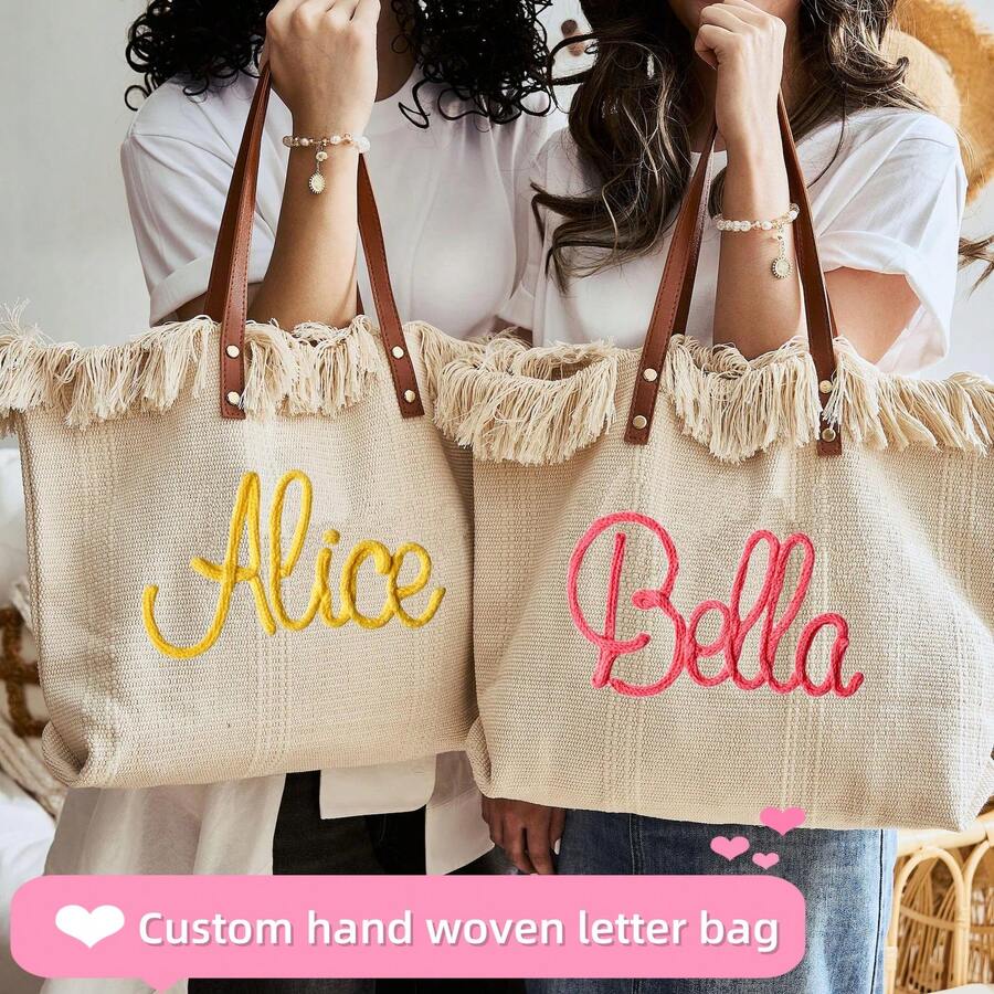 Bolsa de tela personalizada bordada para dama de honor, bolsa de lona, adecuada para regalos de la fiesta nupcial, bolsa de playa con borlas estilo bohemio, adecuada para novia, regalos de despedida de soltera, bolsa de tela, bolsa de dama de honor, bolsa de playa para dama de honor, regalos para dama de honor, bolsa de tela personalizada, bolsa de playa, bolsa de tela de playa, regalos para mamá, bolsa de tela para dama de honor, bolsa de arpillera, regalos para ella, útiles escolares, vuelta al cole, regalos escolares, suministros de oficina, artículos escolares, suministros para el aula - Multicolor - Ver 1